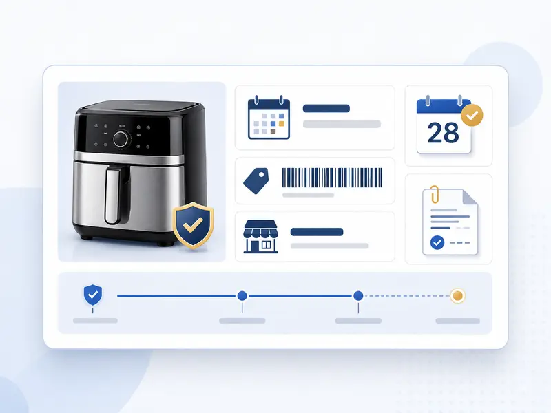 Digital warranty record with product, purchase, coverage, and document details